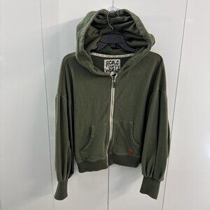 Peace Love World full zip Hoodie fleece Crop Fit Olive Green L Super Blessed